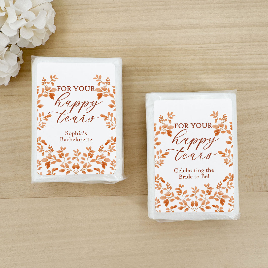 Fall Wedding Tissues, For Your Happy Tears, Personalized Pocket Size Packs, Autumn Leaves
