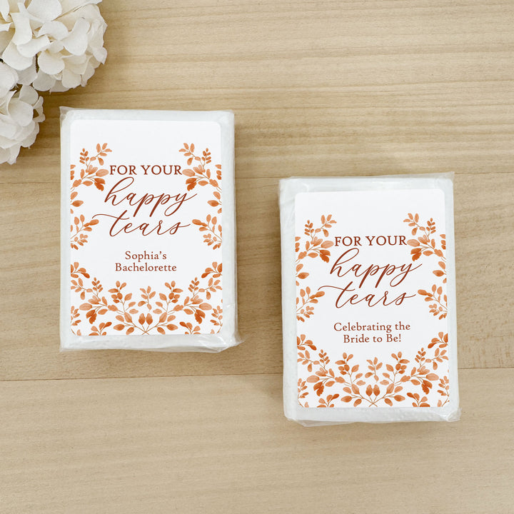Fall Wedding Tissues, For Your Happy Tears, Personalized Pocket Size Packs, Autumn Leaves