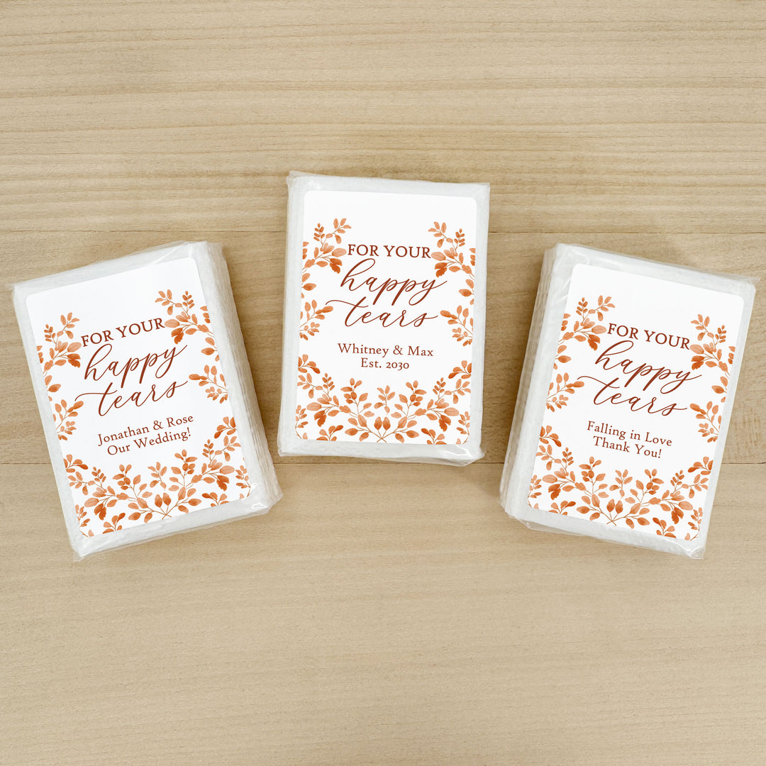 Fall Wedding Tissues, For Your Happy Tears, Personalized Pocket Size Packs, Autumn Leaves