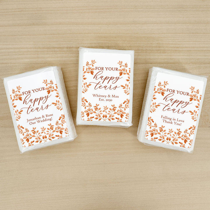 Fall Wedding Tissues, For Your Happy Tears, Personalized Pocket Size Packs, Autumn Leaves