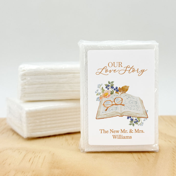 The Next Chapter Bridal Shower Tissues, Book Themed Bridal Shower Favors, Personalized Pocket Size Packs