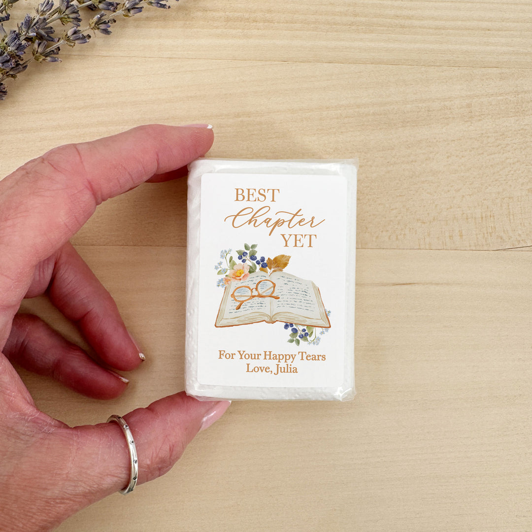 The Next Chapter Bridal Shower Tissues, Book Themed Bridal Shower Favors, Personalized Pocket Size Packs