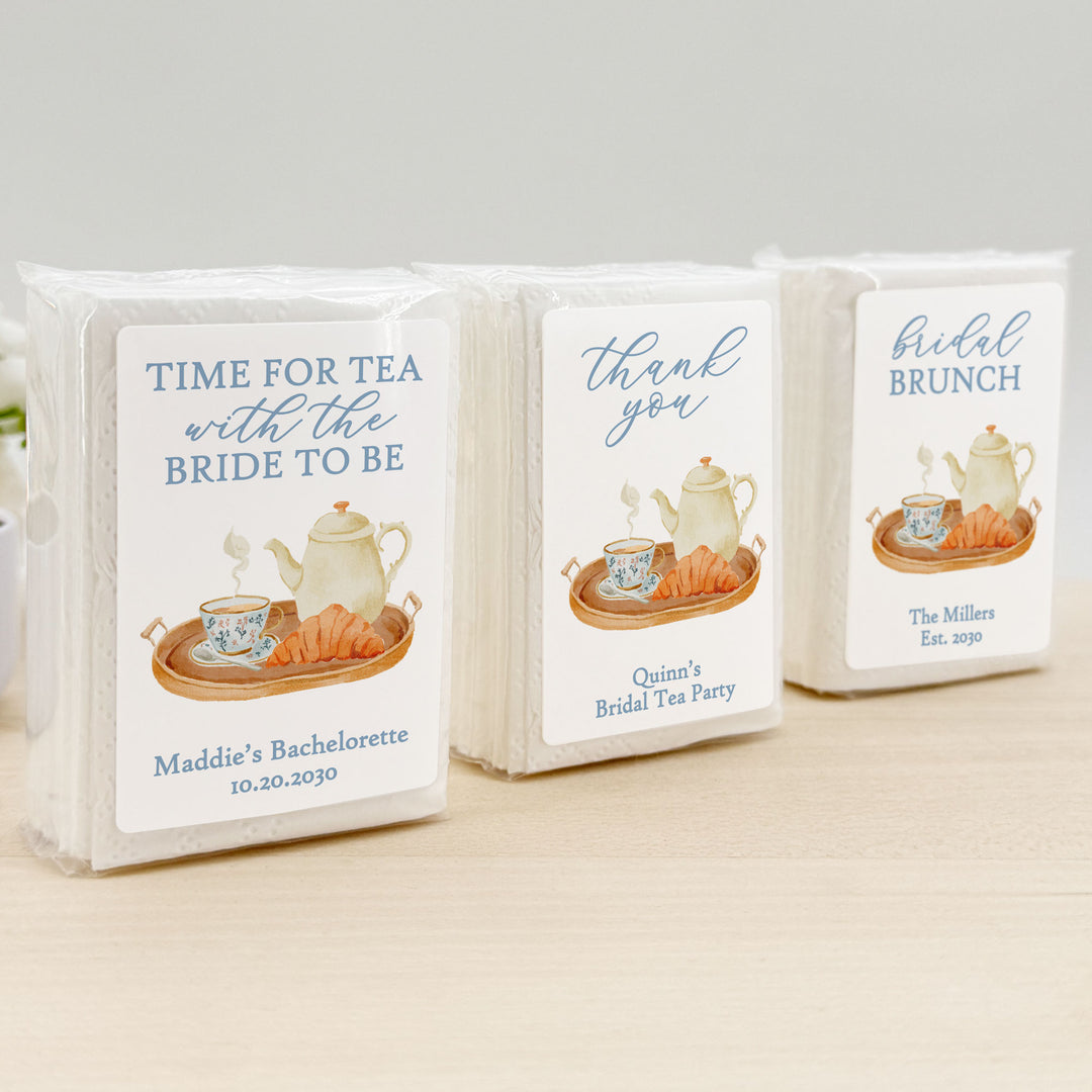 Love is Brewing Bridal Shower Tissues, Bridal Shower Tea Tray, Personalized Pocket Size Packs
