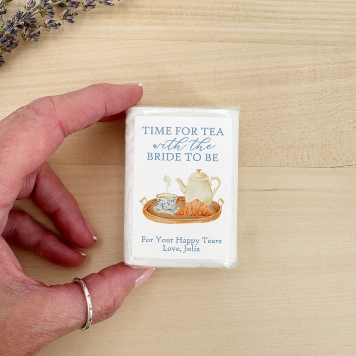 Love is Brewing Bridal Shower Tissues, Bridal Shower Tea Tray, Personalized Pocket Size Packs