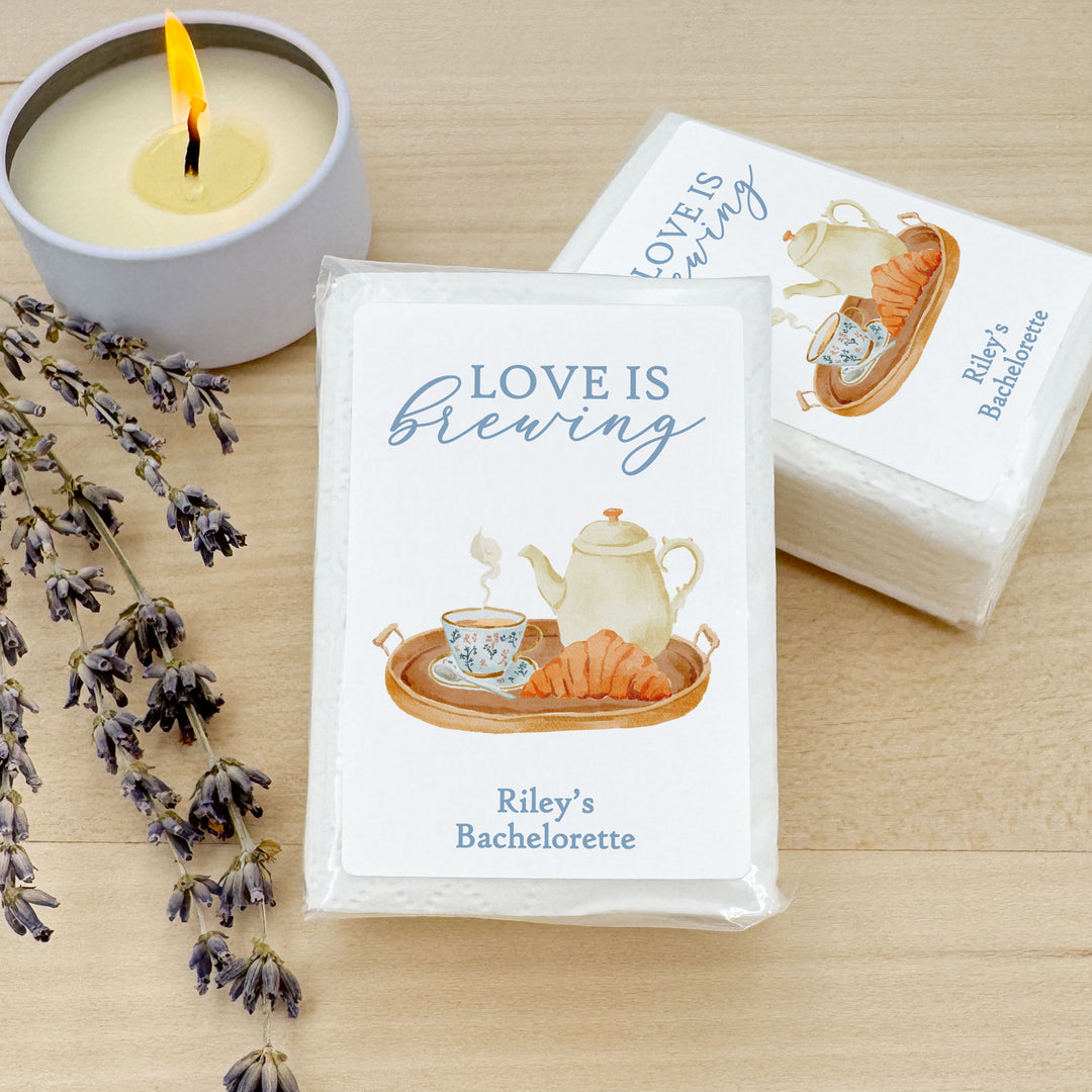 Love is Brewing Bridal Shower Tissues, Bridal Shower Tea Tray, Personalized Pocket Size Packs
