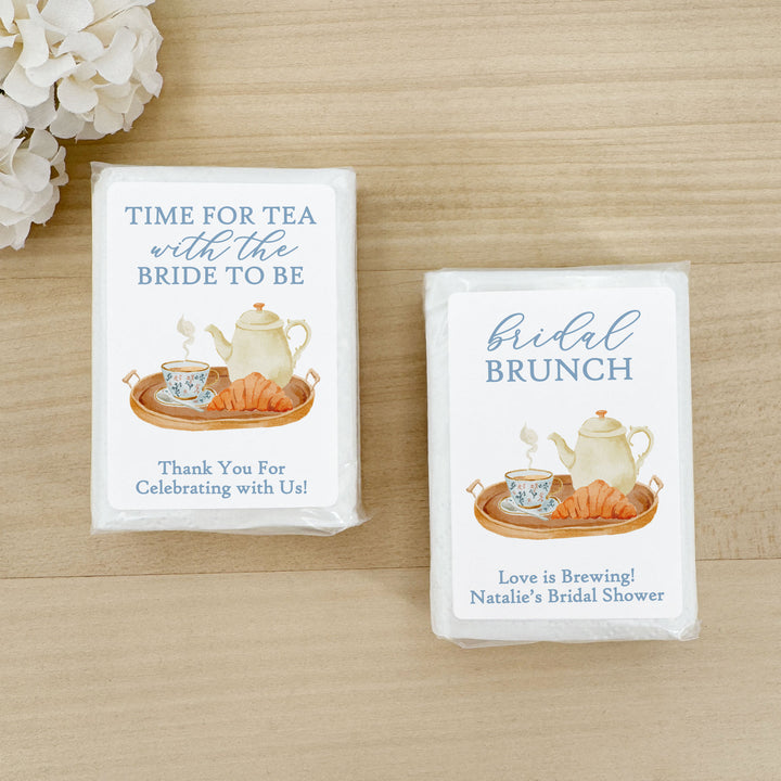 Love is Brewing Bridal Shower Tissues, Bridal Shower Tea Tray, Personalized Pocket Size Packs