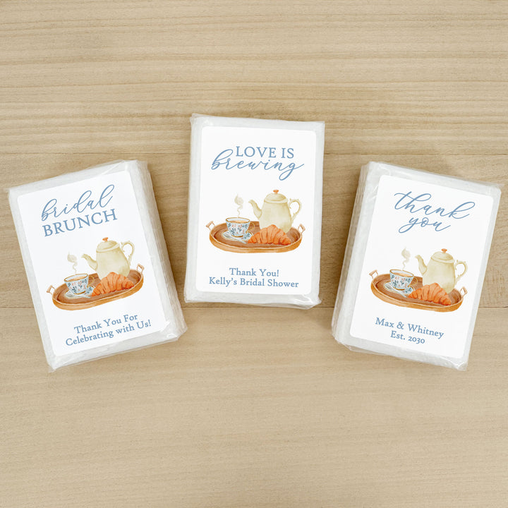 Love is Brewing Bridal Shower Tissues, Bridal Shower Tea Tray, Personalized Pocket Size Packs