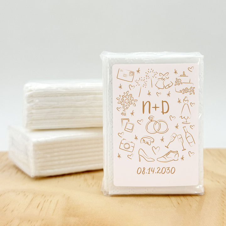 Wedding Tissues For Your Happy Tears, No Ugly Crying, Personalized Pocket Size Packs, Wedding Doodle Pattern