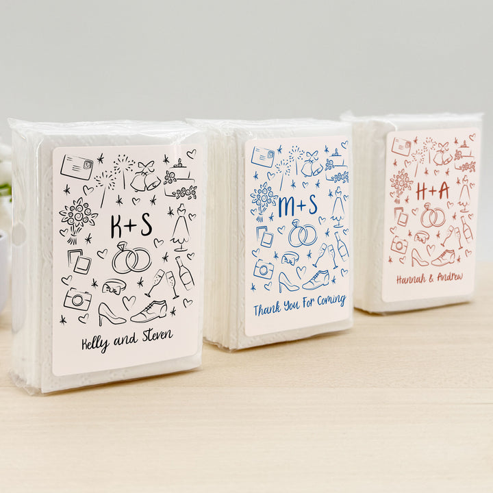 Wedding Tissues For Your Happy Tears, No Ugly Crying, Personalized Pocket Size Packs, Wedding Doodle Pattern