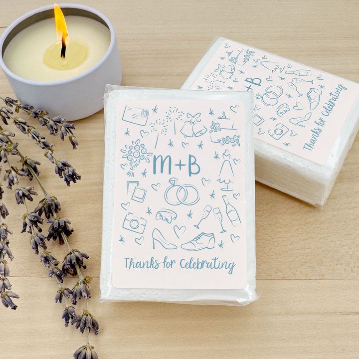Wedding Tissues For Your Happy Tears, No Ugly Crying, Personalized Pocket Size Packs, Wedding Doodle Pattern