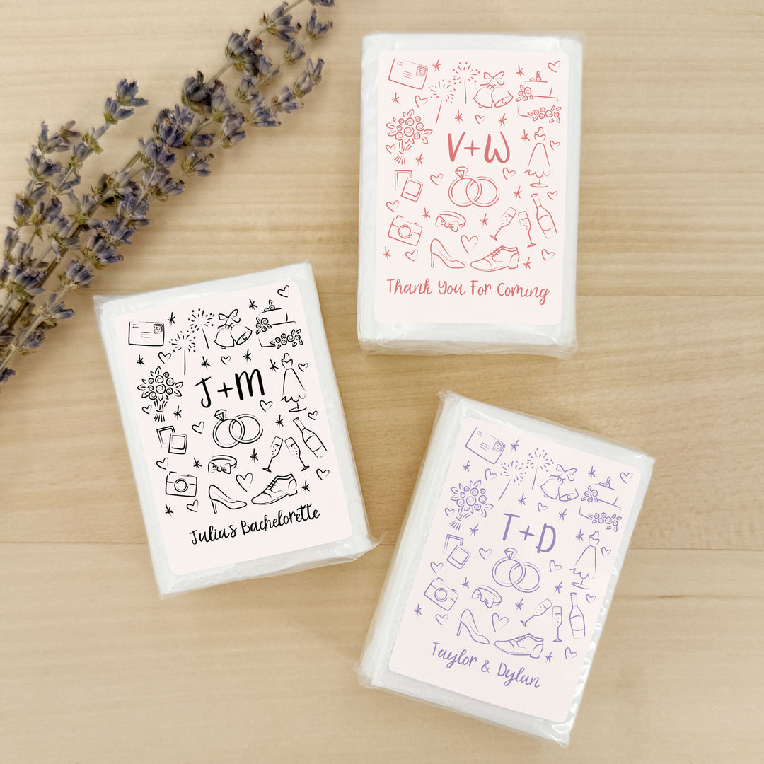 Wedding Tissues For Your Happy Tears, No Ugly Crying, Personalized Pocket Size Packs, Wedding Doodle Pattern