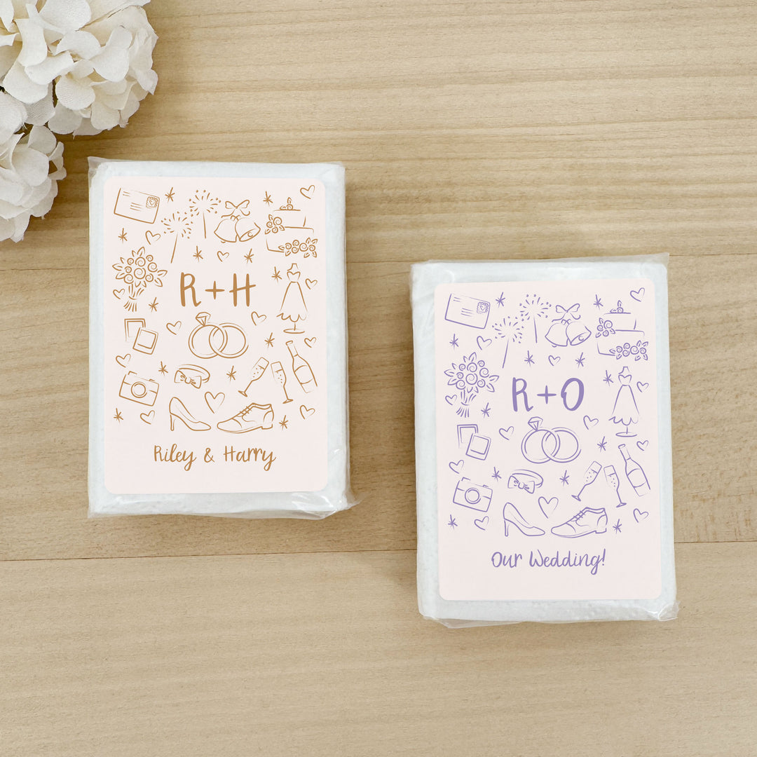 Wedding Tissues For Your Happy Tears, No Ugly Crying, Personalized Pocket Size Packs, Wedding Doodle Pattern