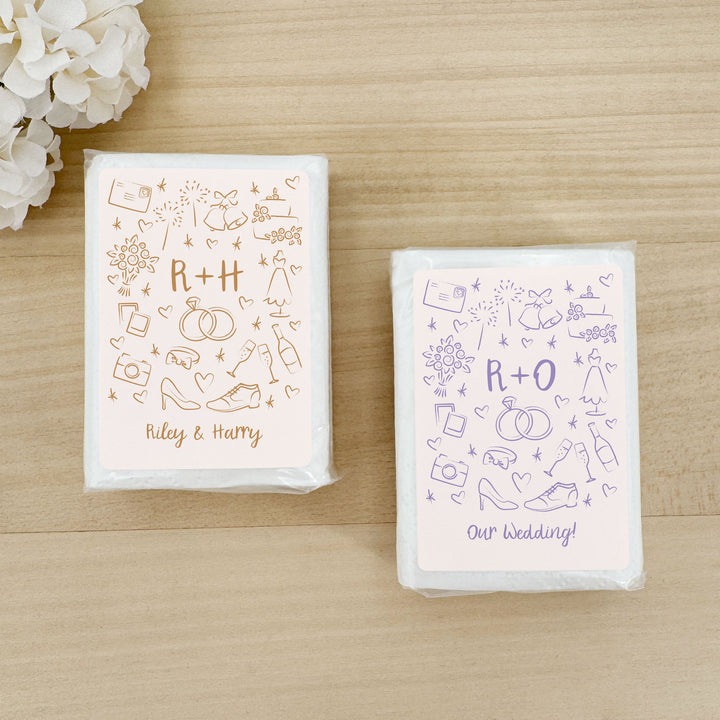 Wedding Tissues For Your Happy Tears, No Ugly Crying, Personalized Pocket Size Packs, Wedding Doodle Pattern