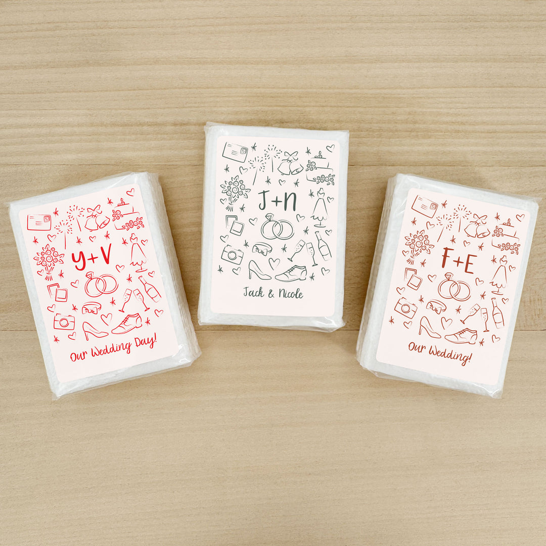 Wedding Tissues For Your Happy Tears, No Ugly Crying, Personalized Pocket Size Packs, Wedding Doodle Pattern