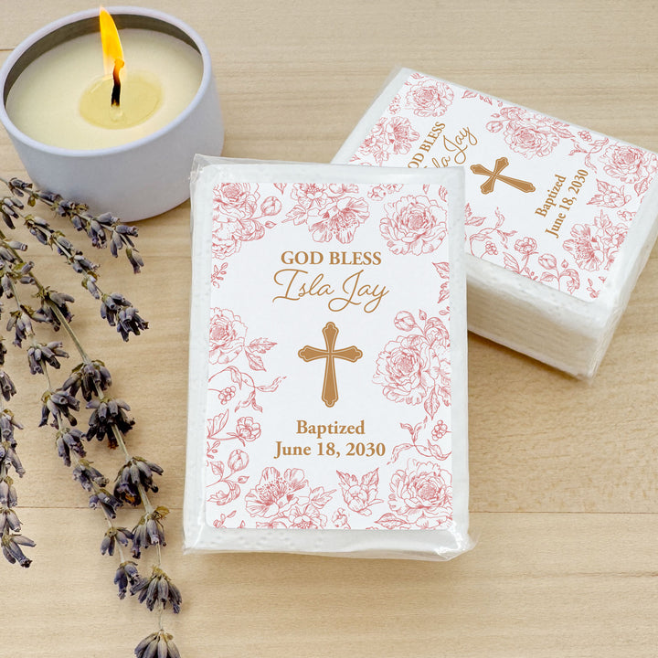 Baptism Tissue Favors, Personalized Pocket Size Packs, First Holy Communion, Confirmation, and Christening Favors