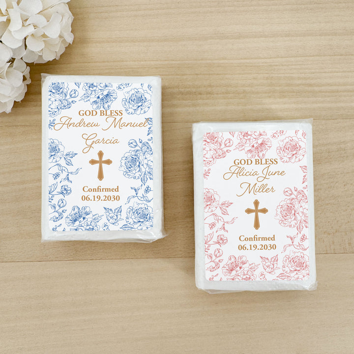 Baptism Tissue Favors, Personalized Pocket Size Packs, First Holy Communion, Confirmation, and Christening Favors
