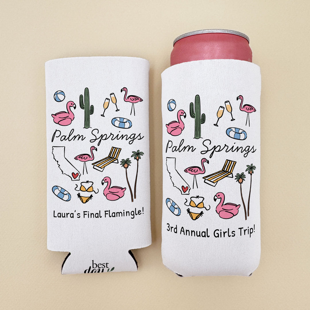 Palm Springs Can Cooler — Personalized Bachelorette Party Can Cooler
