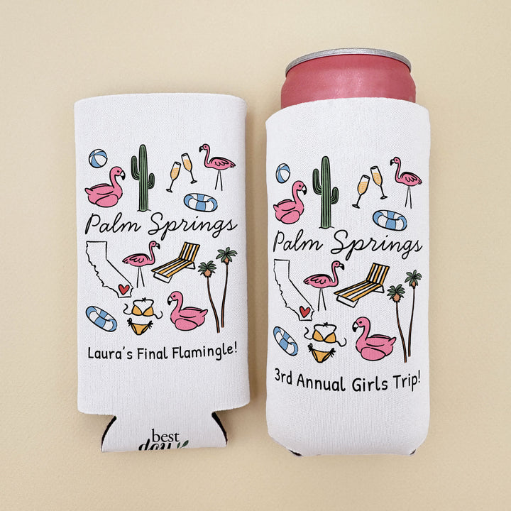 Palm Springs Can Cooler — Personalized Bachelorette Party Can Cooler