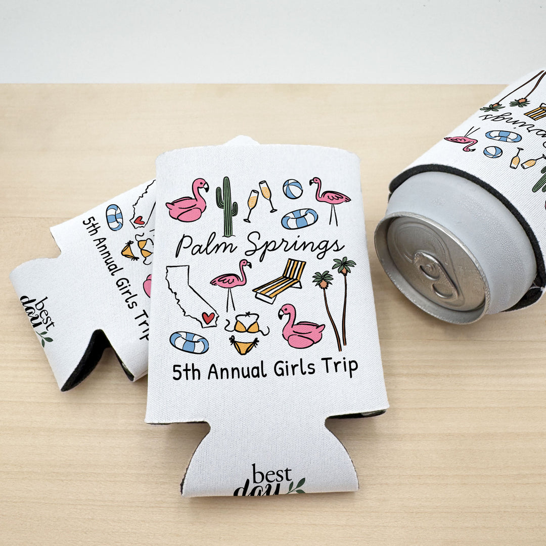 Palm Springs Can Cooler — Personalized Bachelorette Party Can Cooler
