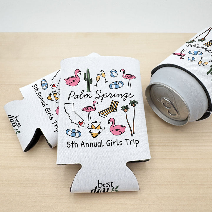Palm Springs Can Cooler — Personalized Bachelorette Party Can Cooler