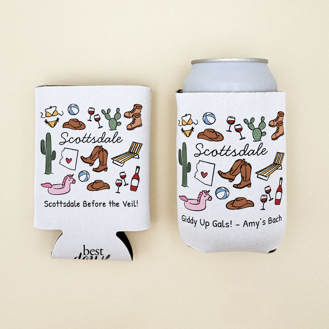 Scottsdale Can Cooler — Personalized Bachelorette Party Can Cooler