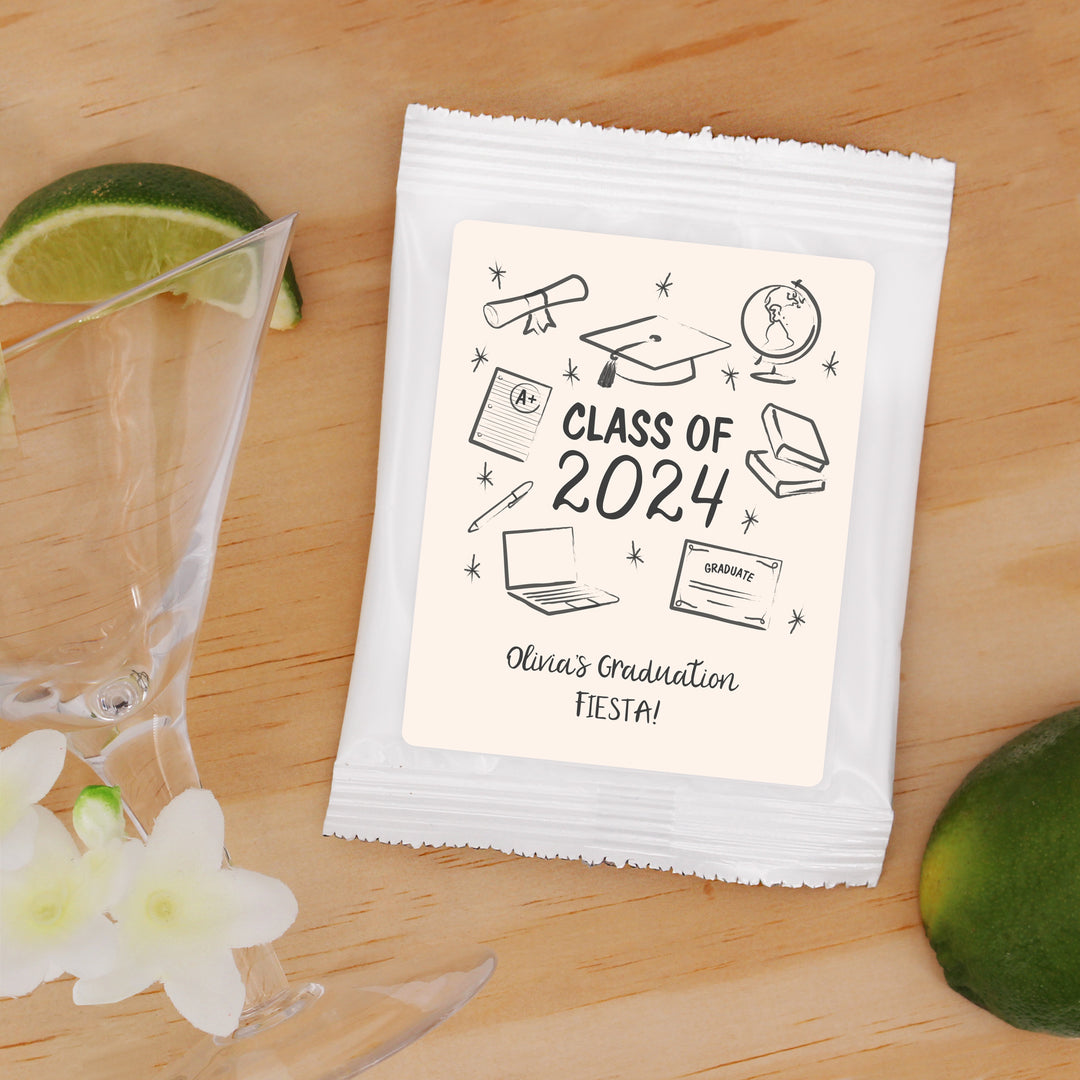 Margarita Graduation Favors, Hand Drawn Grad Icon Pattern Sketch