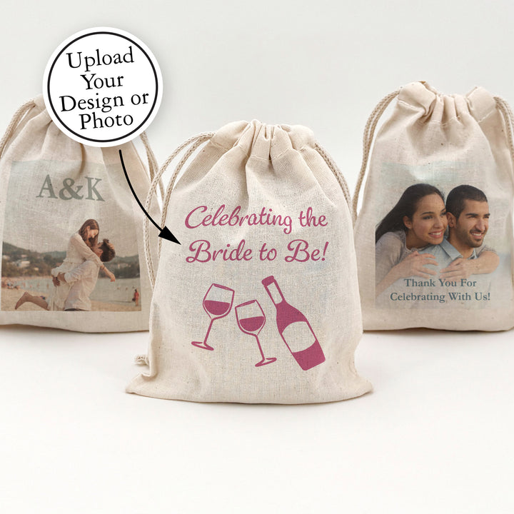 Create Your Own Wedding Favor Bags, Custom Mini Drawstring Tote Bag, Hangover Kit, Wedding Favor for Guests, Printed 5" x 7" Bag