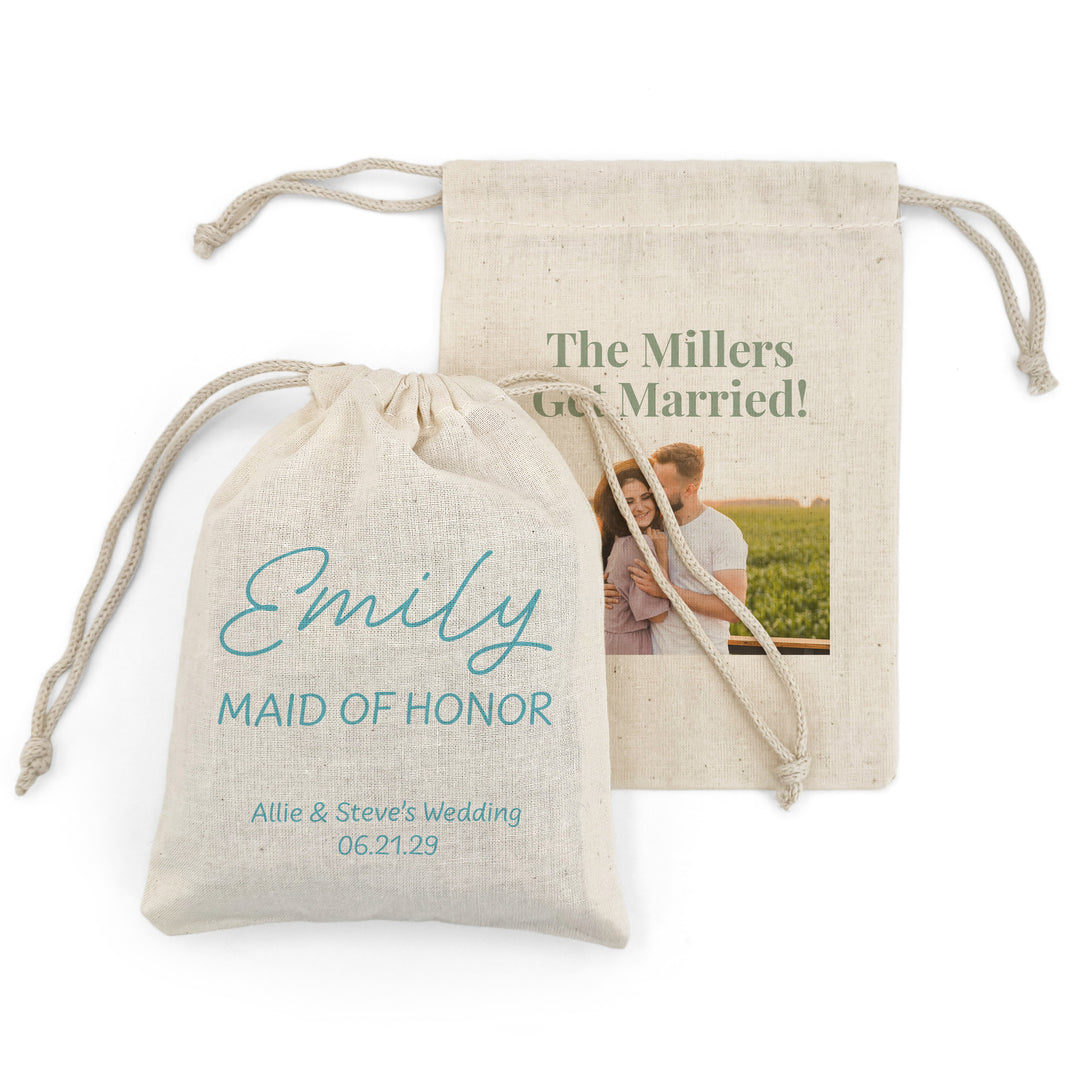 Create Your Own Wedding Favor Bags, Custom Mini Drawstring Tote Bag, Hangover Kit, Wedding Favor for Guests, Printed 5" x 7" Bag
