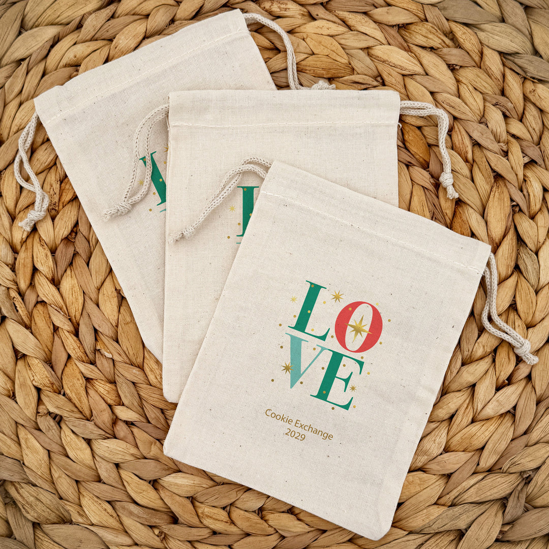 Custom Holiday Drawstring Bags, Christmas Party Favor Goodie Bags, Christmas Sparkle Headings
