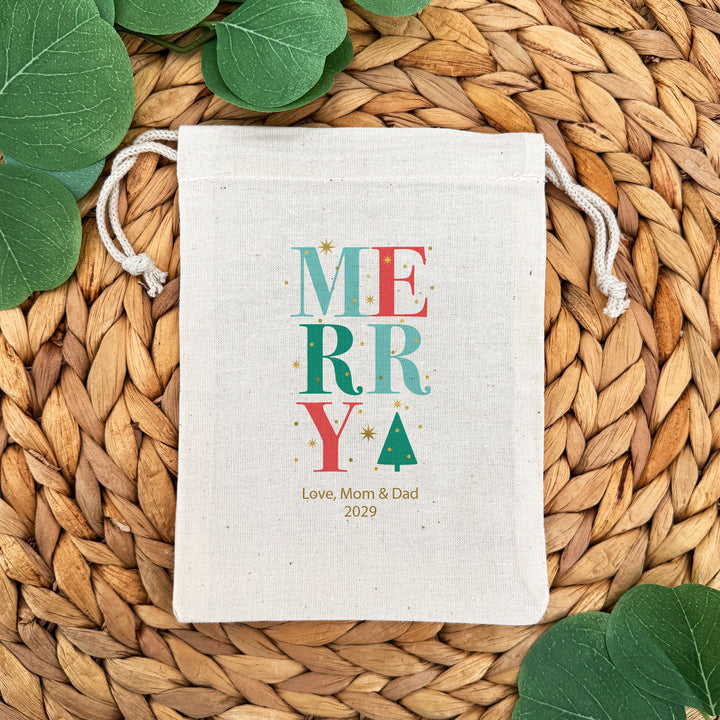 Custom Holiday Drawstring Bags, Christmas Party Favor Goodie Bags, Christmas Sparkle Headings