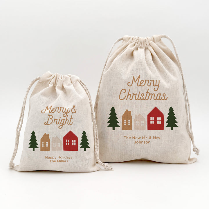 Christmas Village, Drawstring Bags