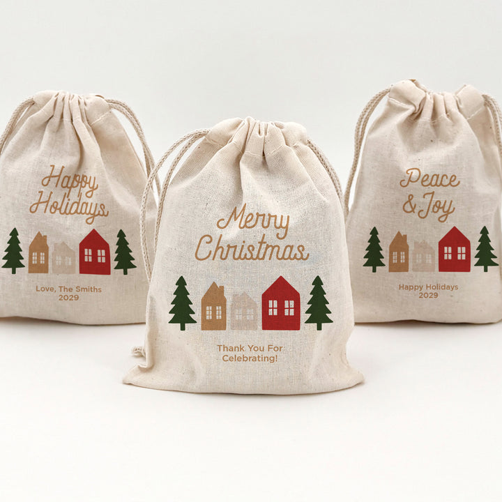 Christmas Village, Drawstring Bags