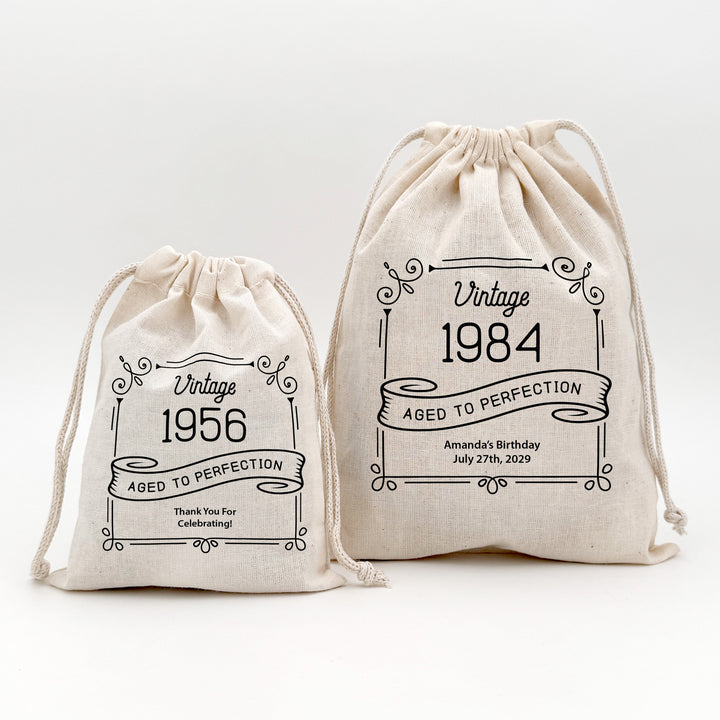 Vintage Birthday Drawstring Bags