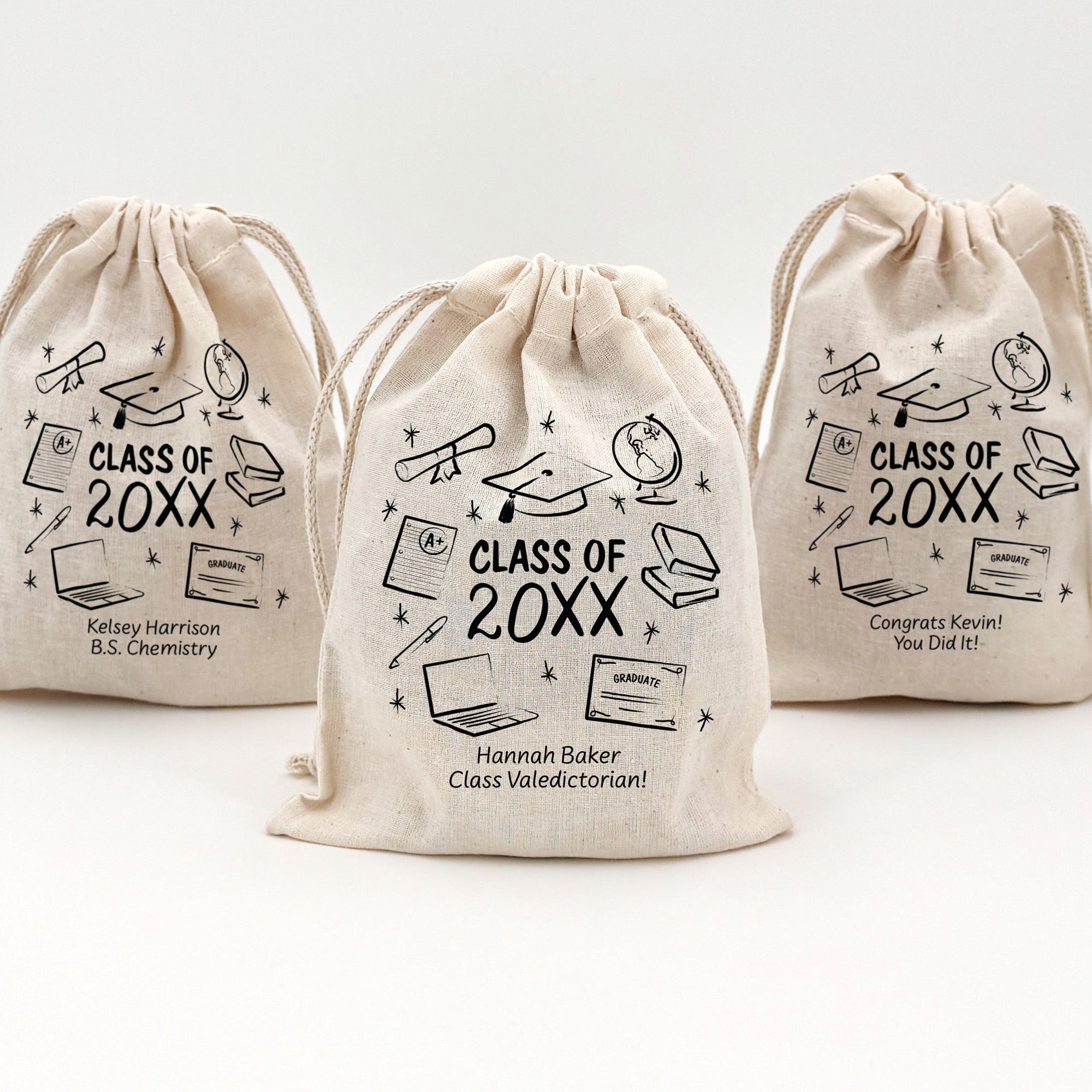 Doodle Graduation Icons, Graduation Party Favor Bags, Drawstring Bags ...