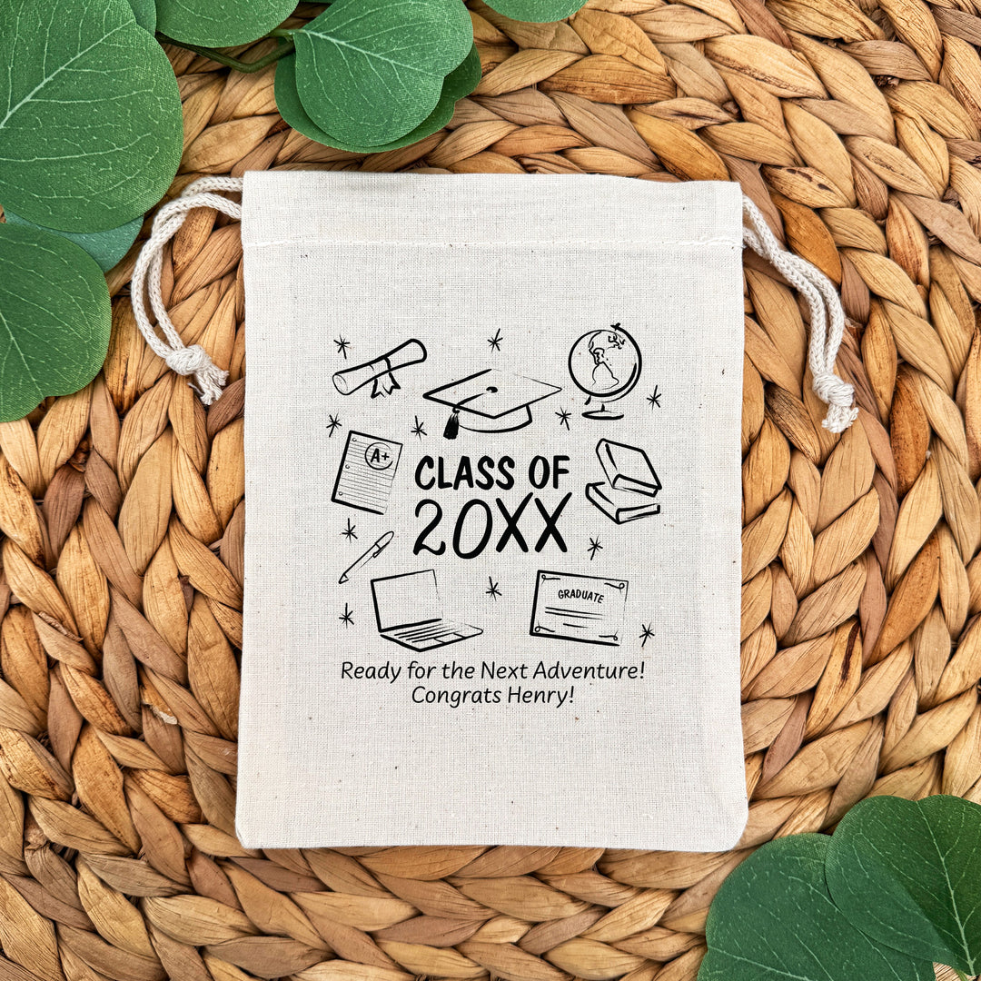 Doodle Graduation Icons, Graduation Party Favor Bags, Drawstring Bags