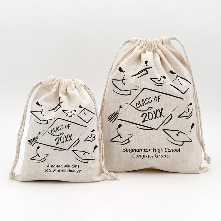 Doodle Graduation Caps, Graduation Party Favor Bags, Drawstring Bags