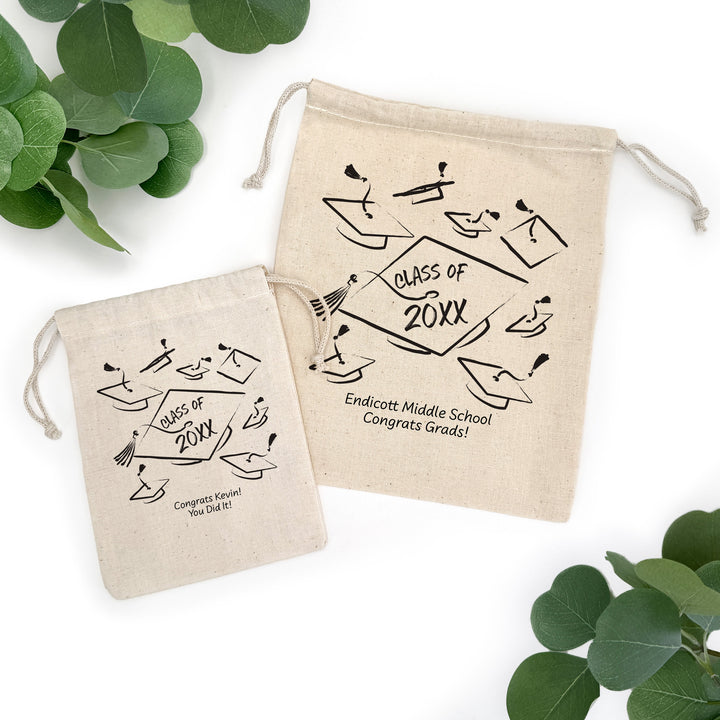 Doodle Graduation Caps, Graduation Party Favor Bags, Drawstring Bags