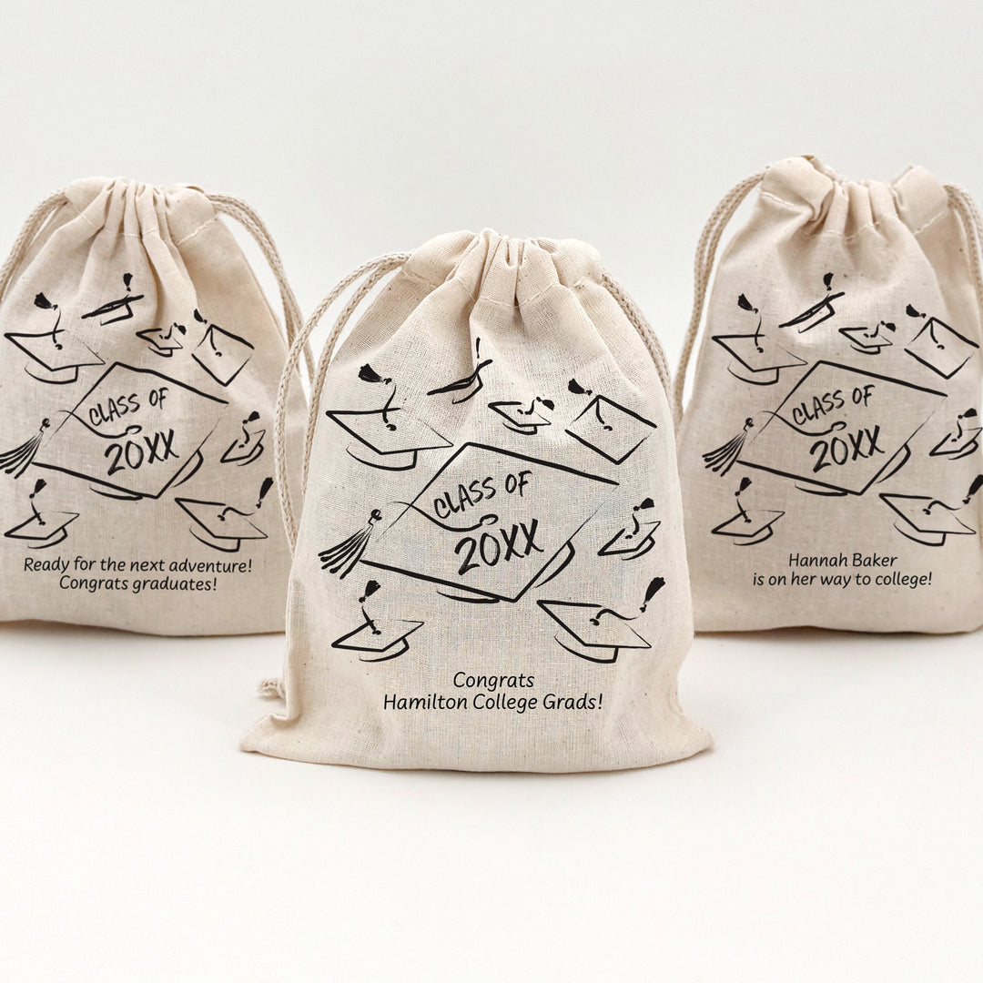 Doodle Graduation Caps, Graduation Party Favor Bags, Drawstring Bags