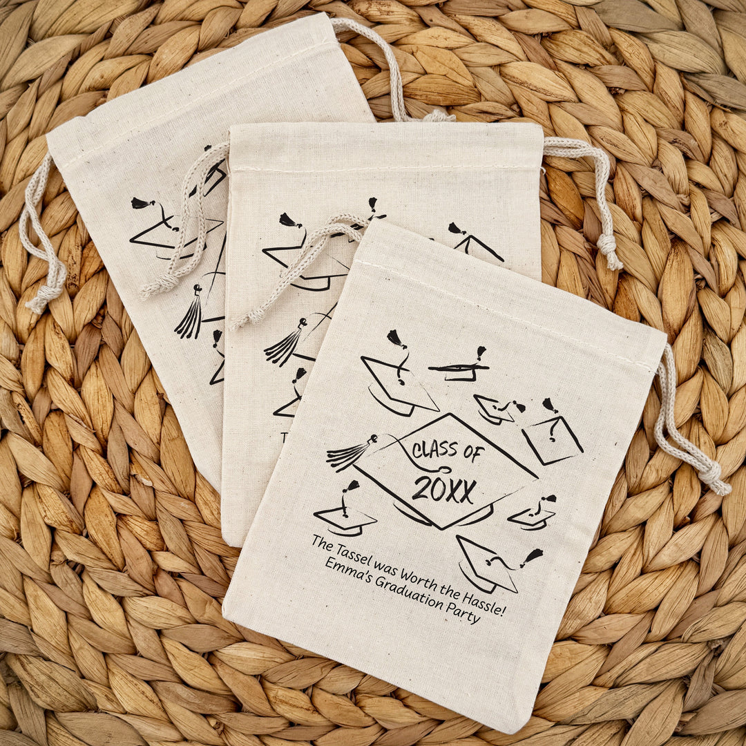 Doodle Graduation Caps, Graduation Party Favor Bags, Drawstring Bags