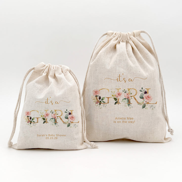 It's a Girl, Baby Shower Drawstring Bags