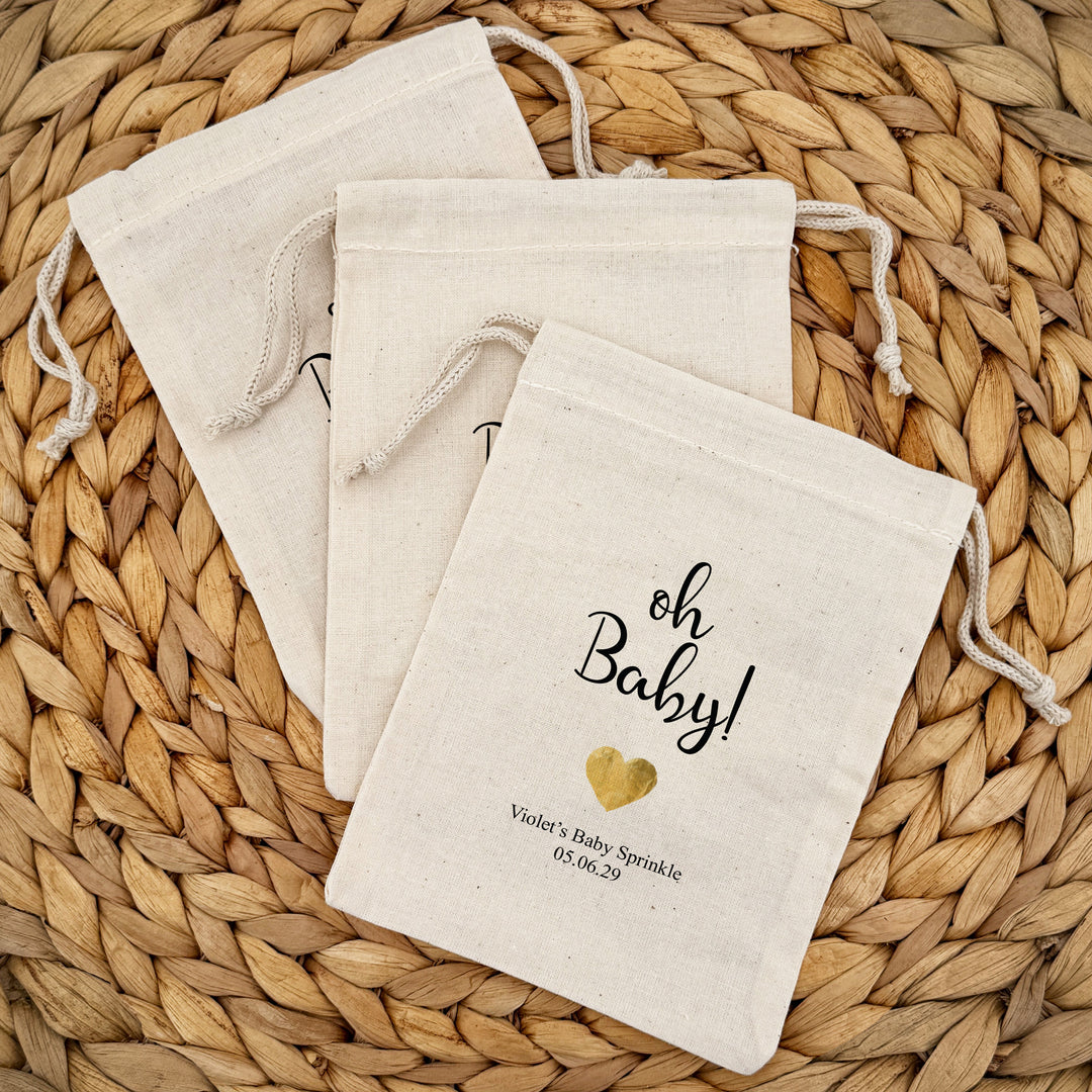 Foil Heart, Baby Shower Drawstring Bags