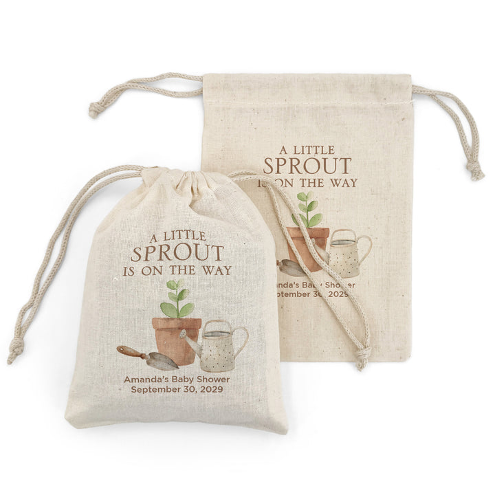 A Little Sprout is on the Way, Baby Shower Drawstring Bags