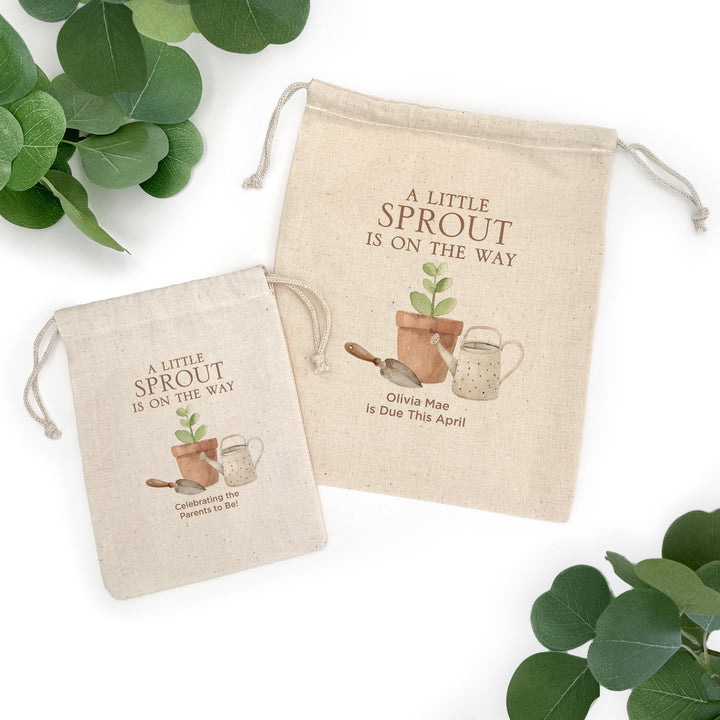 A Little Sprout is on the Way, Baby Shower Drawstring Bags