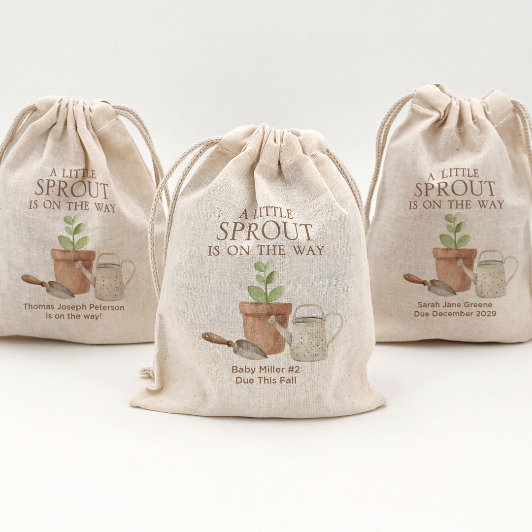 A Little Sprout is on the Way, Baby Shower Drawstring Bags