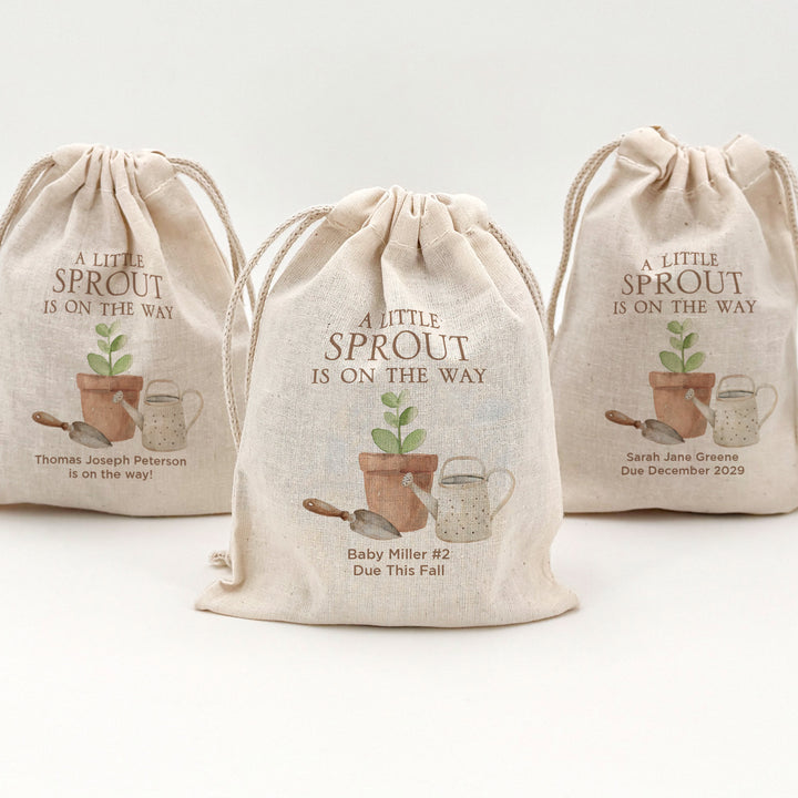 A Little Sprout is on the Way, Baby Shower Drawstring Bags