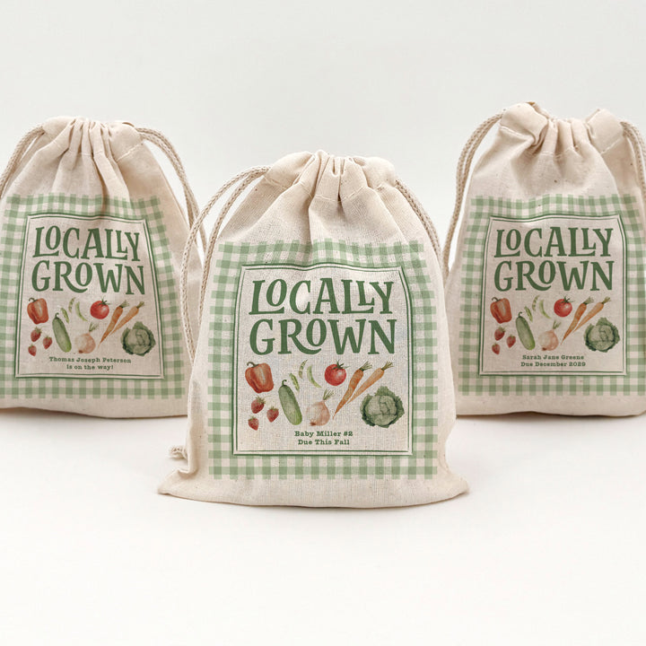 Locally Grown, Baby Shower Drawstring Bags