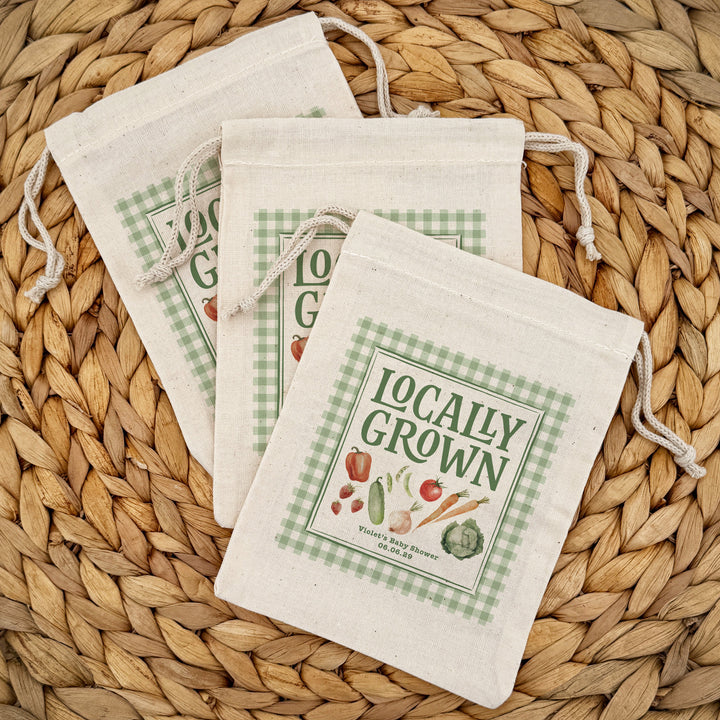 Locally Grown, Baby Shower Drawstring Bags