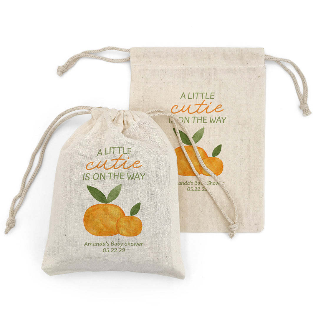 A Little Cutie is on the Way, Baby Shower Drawstring Bags