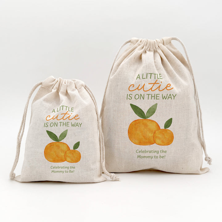 A Little Cutie is on the Way, Baby Shower Drawstring Bags