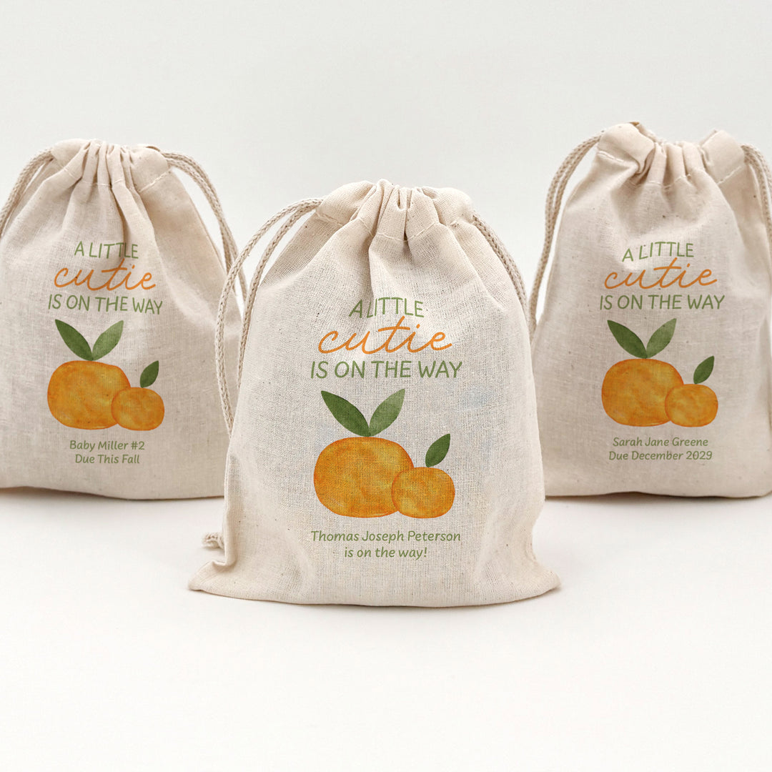 A Little Cutie is on the Way, Baby Shower Drawstring Bags